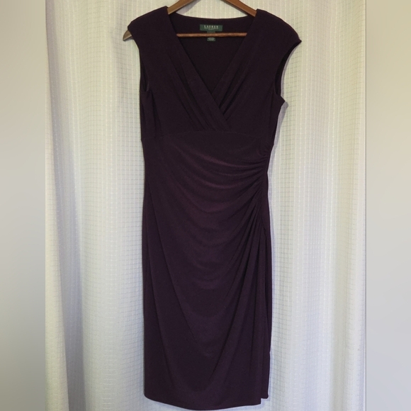 Lauren Ralph Lauren Dresses & Skirts - Lauren Ralph Lauren Dress Size 8 Faux Wrap Ruched V Neck Purple Dress